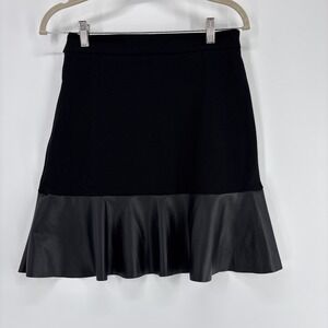 Michael Michael Kors A-Line Skirt Leather Ruffle Small Black Faux Leather Career